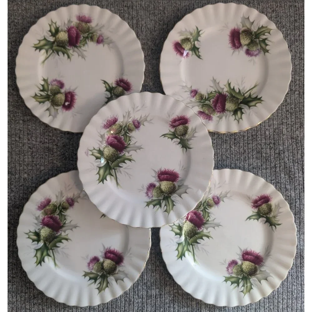 Royal Albert, "Highland Thistle" 6 1/4" Bread/Side Plates, Set of 5 - Picture 3 of 5